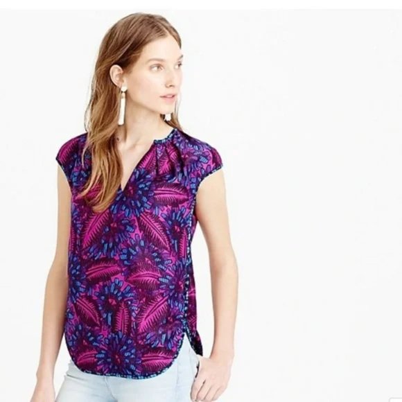 J.Crew Purple Pink Midnight Floral Cocoon Silk Sleeveless Blouse Top sz 8 - Picture 6 of 7